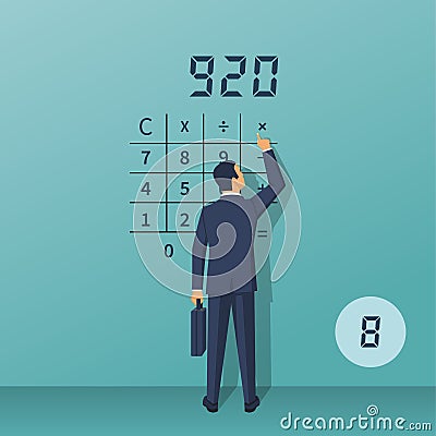 Calculation concept. Businessman makes count Vector Illustration