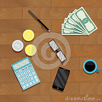 Calculation money top view Vector Illustration