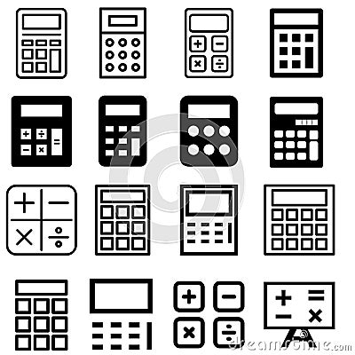 Calculation related vector icon set. Well-crafted sign in thin line style with editable stroke. Vector symbols isolated on a white Stock Photo