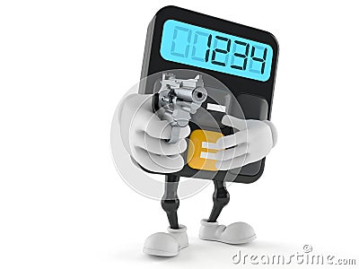 Calculator character aiming a gun Stock Photo