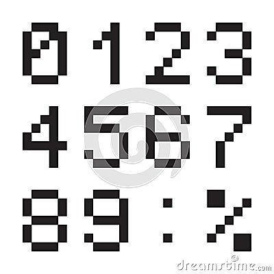 Calculator digital numbers, terminal table led font, black isolated on white background, vector illustration. Cartoon Illustration