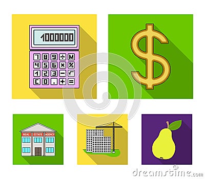 Calculator, dollar sign, new building, real estate offices. Realtor set collection icons in flat style vector symbol Vector Illustration