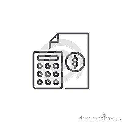 Calculator and financial document outline icon Vector Illustration