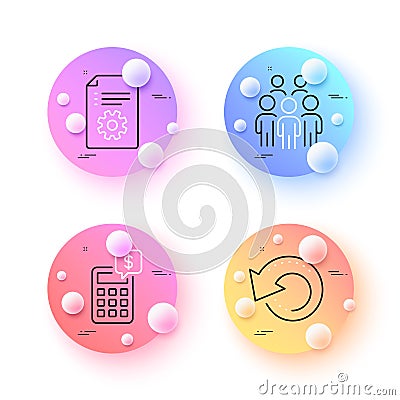 Calculator, Group people and Recovery data minimal line icons. For web application, printing. Vector Vector Illustration