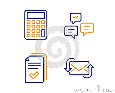Calculator, Handout and Chat messages icons set. Refresh mail sign. Vector Vector Illustration