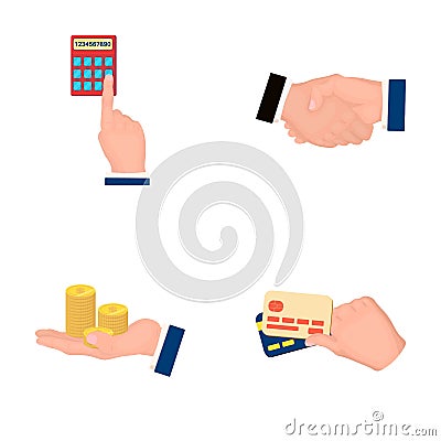 Calculator, handshake and other web icon in cartoon style.a stack of coins on the palm, credit cards icons in set Vector Illustration