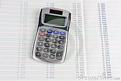 Calculator with a hard copy of tabular digits Stock Photo