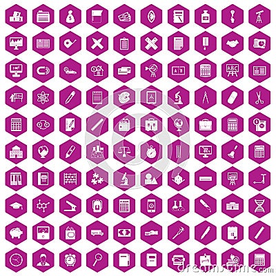 100 calculator icons hexagon violet Vector Illustration