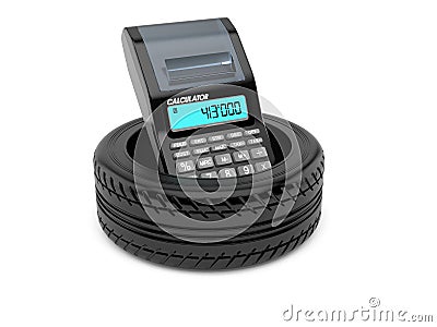 Calculator inside car tire Cartoon Illustration