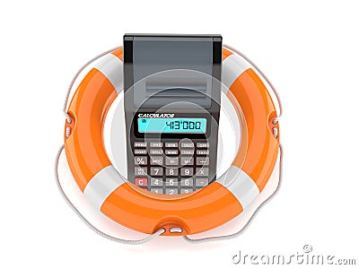 Calculator inside life buoy Cartoon Illustration