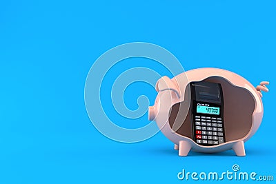 Calculator inside piggy bank Cartoon Illustration