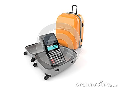 Calculator inside suitcase Cartoon Illustration