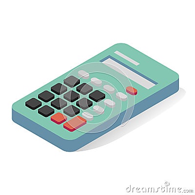 Calculator isometric icon. Electronic device for office, school. Equipment for calculating numbers. Vector Illustration