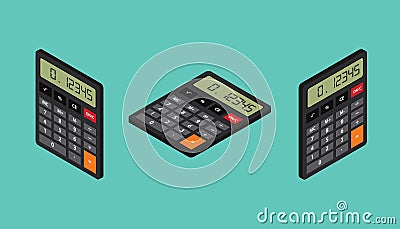 Calculator isometric set collection left right and top Cartoon Illustration