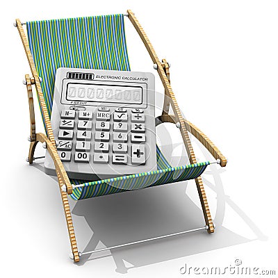 The calculator lies on a beach lounger Cartoon Illustration