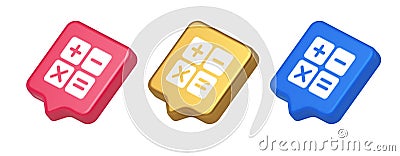 Calculator math counting button accounting balance mathematics financial keyboard 3d speech bubble icon Vector Illustration