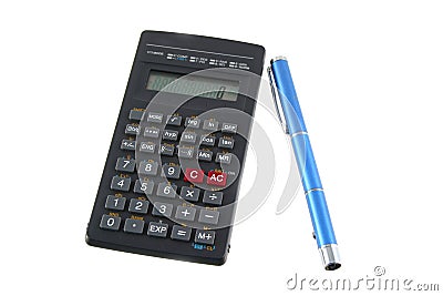 Calculator with pen Stock Photo