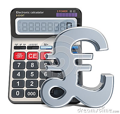 Calculator with pound sterling symbol, 3D rendering Stock Photo