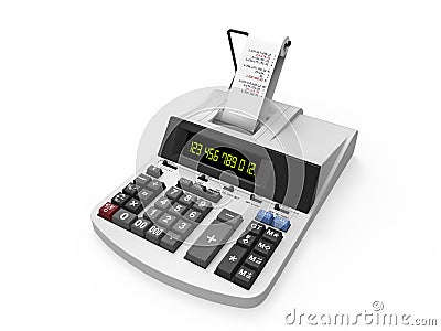 Calculator with Printed Receipt Stock Photo