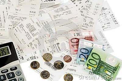 Calculator, receipts, bills Stock Photo