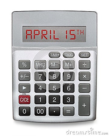 Calculator showing the day taxes are due, April 15th Stock Photo