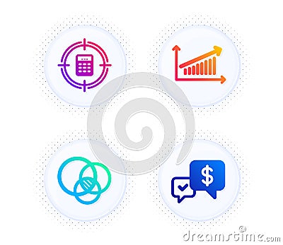 Calculator target, Euler diagram and Chart icons set. Payment received sign. Audit, Relationships chart, Money. Vector Vector Illustration
