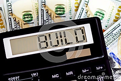 Calculator with text BUILD on the dollars. Business, finance conceptual Stock Photo