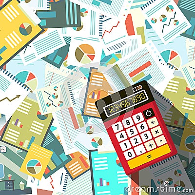 Calculator woth Paperwork Background Vector Illustration
