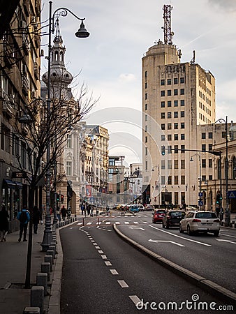 Calea Victoriei street in Bucharest, Romania Editorial Stock Photo