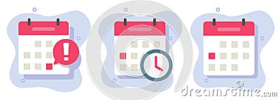 Calendar alert reminder icon vector, deadline clock event time notice notification info, agenda schedule urgent important Vector Illustration