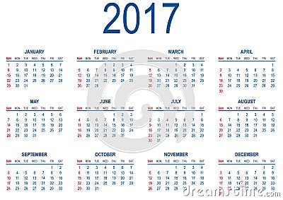 Calendar for 2017 Stock Photo