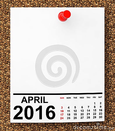 Calendar April 2016 Stock Photo