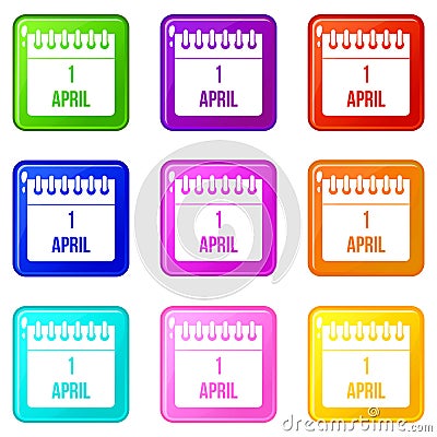 Calendar April 1 icons 9 set Vector Illustration