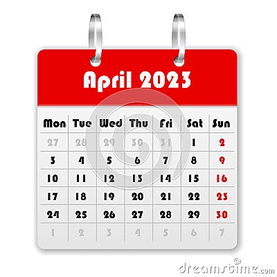 Calendar April 2023 Vector Illustration