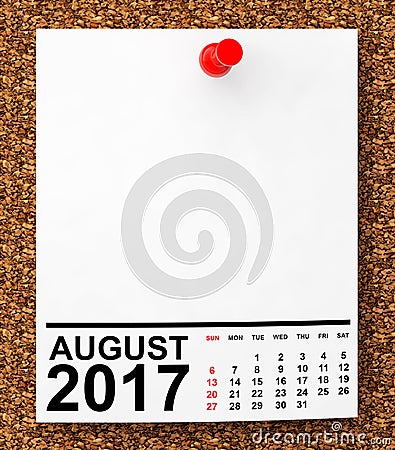 Calendar August 2017. 3d Rendering Stock Photo
