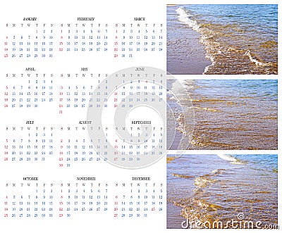 Calendar 2015 on the Background of Sea, Sun, Beach Stock Photo