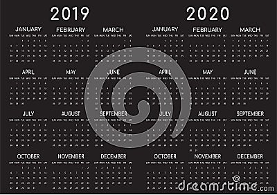 2019-2020 Calendar Black Backgrounded Stock Photo