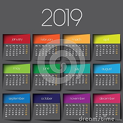 2019 calendar Vector Illustration