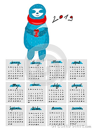 Calendar for 2019 with a Vector Illustration