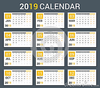 2019 Calendar Vector Illustration