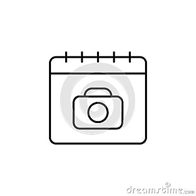 Calendar, camera icon. Simple thin line, outline of calendar icons for ui and ux, website or mobile application Stock Photo