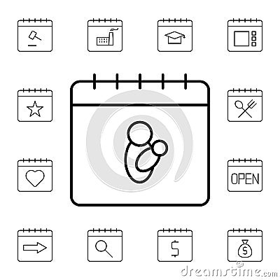 Calendar, child, mother flat vector icon in calendar pack Stock Photo