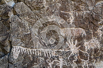 Calendar, Circles, Hands Petroglyphs Stock Photo