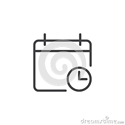 Calendar with clock outline icon Vector Illustration