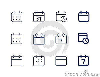 Calendar with clock. Vector line icon calendar. Agenda icons set. Vector Illustration