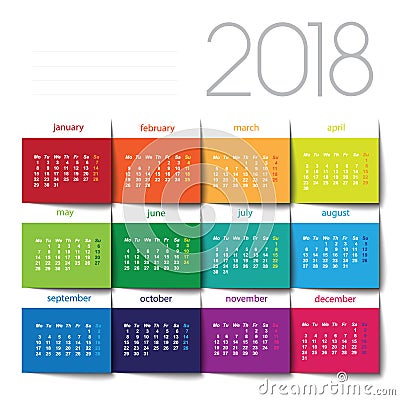 2018 calendar. Vector Illustration