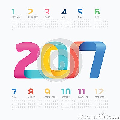 2017 Calendar colorful ribbon concept vector design. Vector Illustration