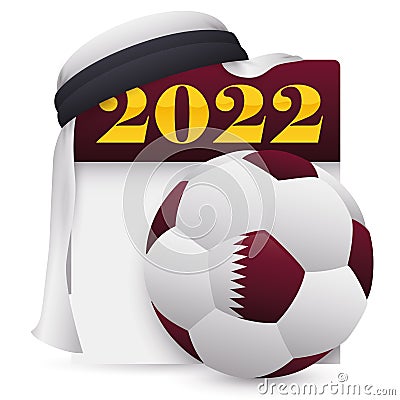 Calendar Commemorating Qatar Event in 2022 with Keffiyeh and Soccer Ball, Vector Illustration Vector Illustration