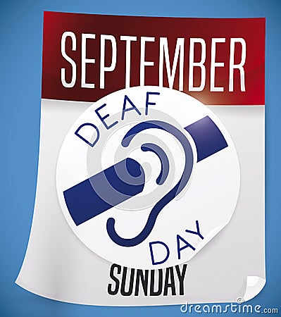 Calendar with Commemorative Button to Celebrate Deaf Day in September, Vector Illustration Vector Illustration