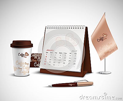 Calendar Corporate Identity Mockup Set Vector Illustration